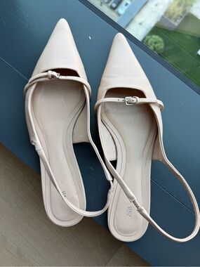 Zara Pointed Toe Slingback Flats in Nude